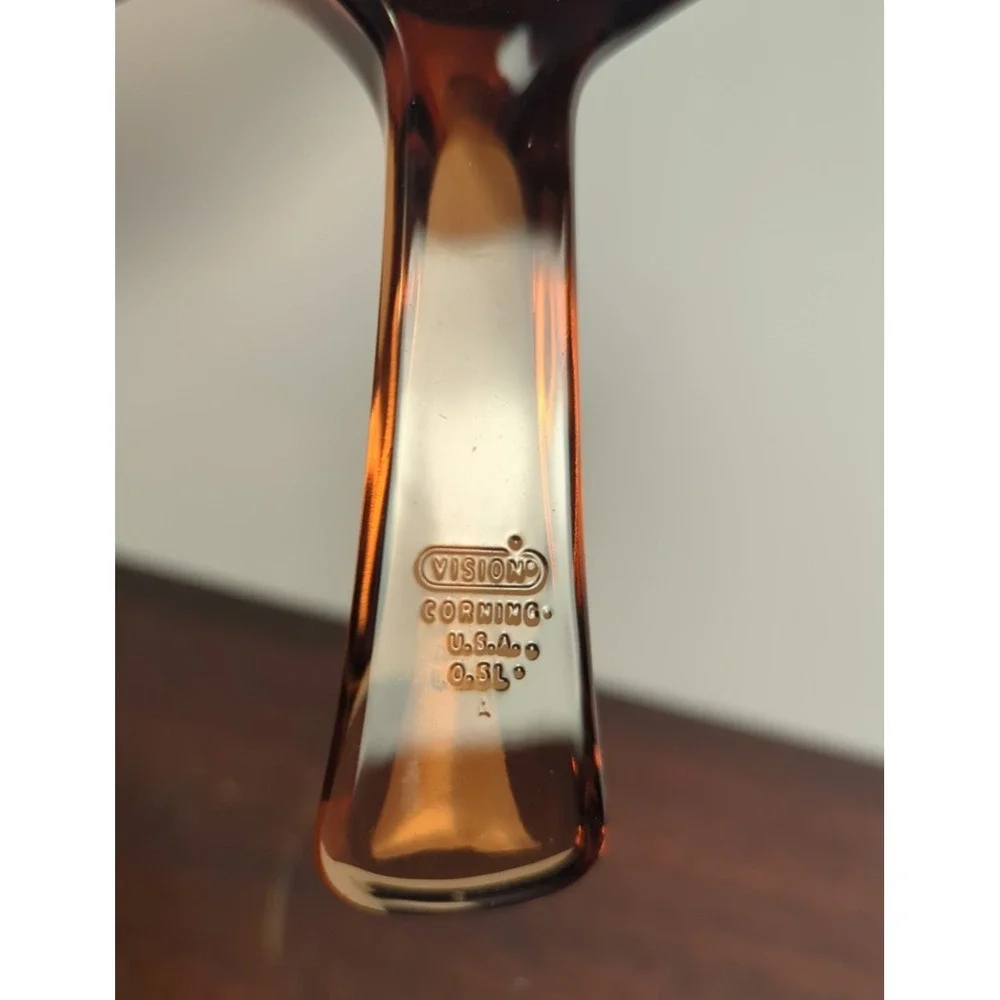 Visions Corning Amber Pyrex Glass 0.5L Sauce Pan Pot with Lid USA Vintage